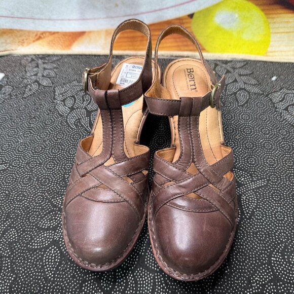 Børn Brown Leather Strappy Heeled Sandals Size 10M Handcrafted Footwear - Picture 3 of 9